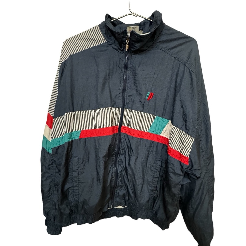 Retro 90s Navy Striped Prince Retro Tennis Windbreaker Jacket Mens L Rare